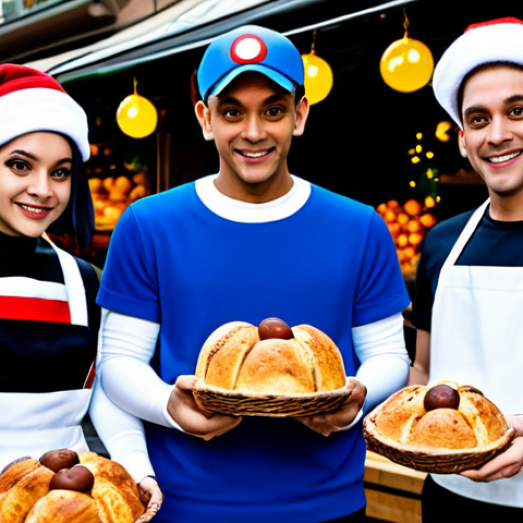 **

"Jessie, James, and Meowth of Team Rocket in a comical scene, fully clothed in their signature uniforms, appropriate attire, attempting to steal a basket of Panettone from a Christmas market in Milan, safe for work, perfect anatomy, correct proportions, natural pose, well-formed hands, proper finger count, vibrant colors, family-friendly, professional illustration, high detail."

**