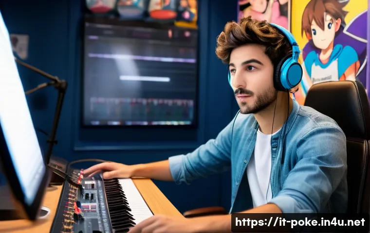 포켓몬스터 애니의 해외 방영과 현지화 사례 - A vibrant scene depicting a young Italian voice actor in a professional recording studio, wearing he...