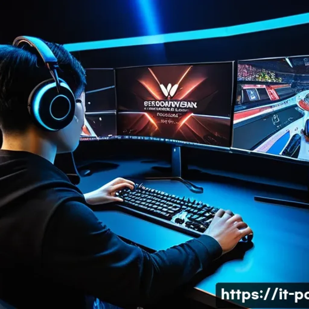 지우의 주요 라이벌  신오 리그 대결 리뷰 - A dynamic esports competition scene featuring Jiwoo, a skilled player in his early 20s wearing sleek...