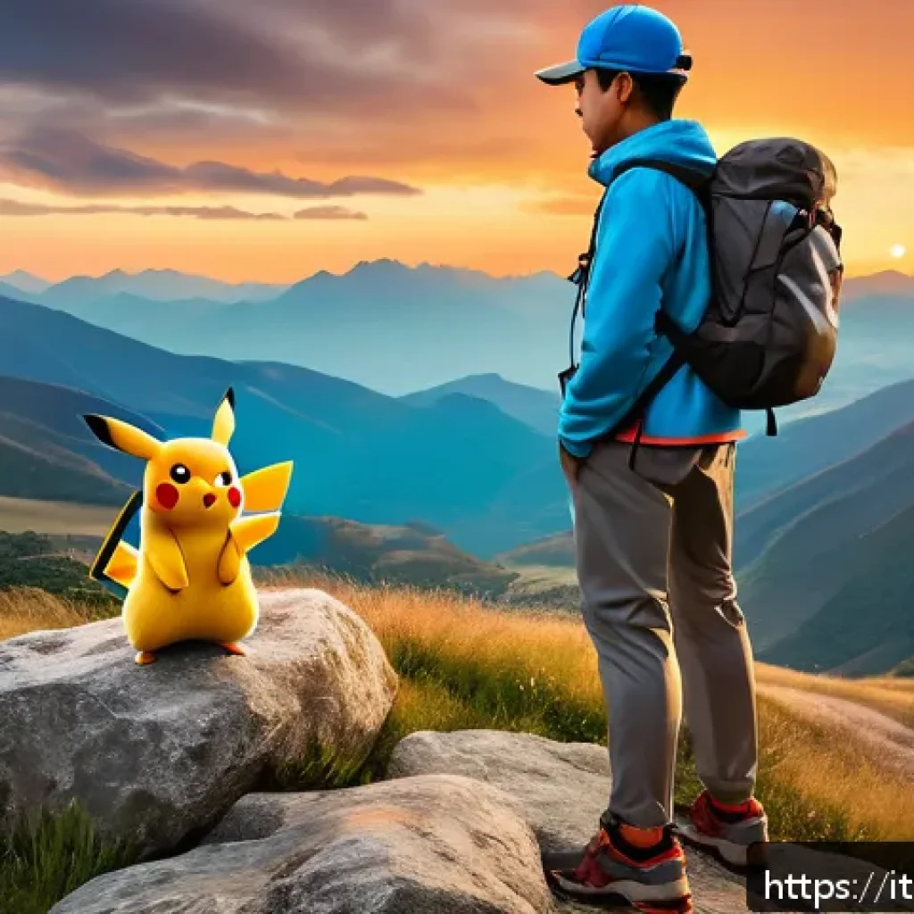 포켓몬스터 애니 속 주인공들의 성장 이야기 - A determined young trainer wearing practical, colorful clothing and a sturdy backpack, standing conf...